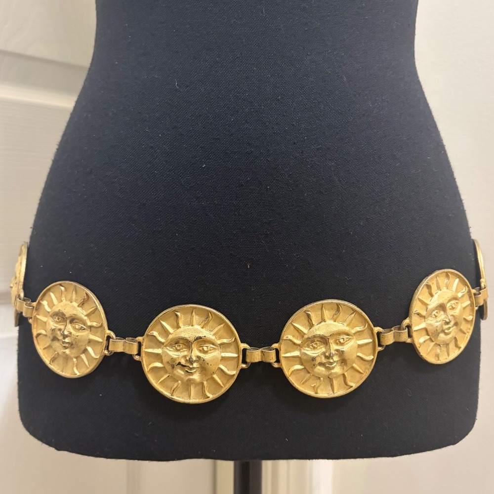 Vintage The Limited Sun Face Medallion Belt Metal 90s Y2K Celestial Astrology - Picture 2 of 14